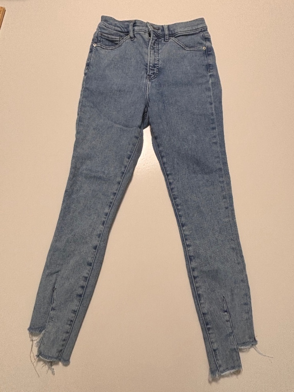 Womens Express Skinny Super High Rise Jeans Size 4 Unique Raw Distressed Hem